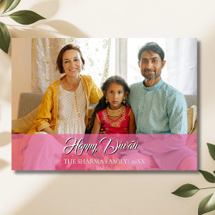 Cartes Pour Fêtes Annuelles Lotus Rose Élégant Photo Joyeux Diwali