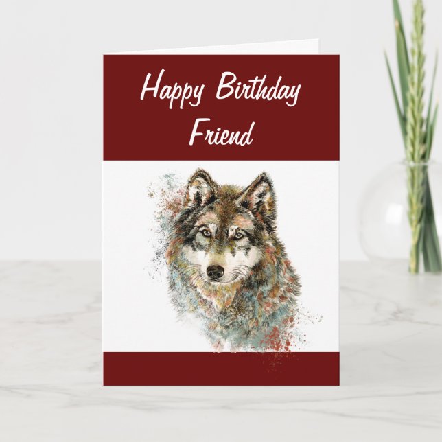 Cartes Pour Fêtes Annuelles Loup aquarelle drôle d'anniversaire Humour ami (Devant)