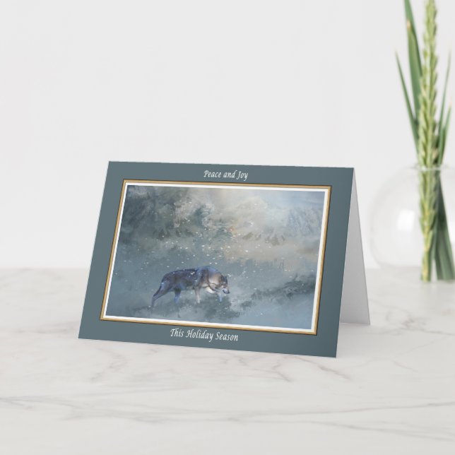 Cartes Pour Fêtes Annuelles Loup dans la neige de Noël (Devant)