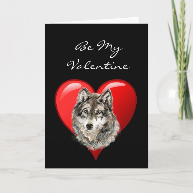 Cartes Pour Fêtes Annuelles Loup d'aquarelle romantique Valentine (Devant)