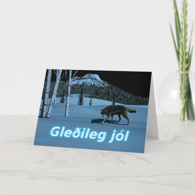 Cartes Pour Fêtes Annuelles Loup de l'Hiver - Gleðileg Jól (Devant)