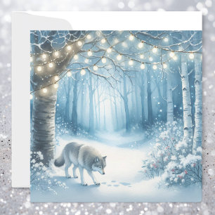 Cartes Pour Fêtes Annuelles Loup de Noël dans la Forêt d'hiver enchantée
