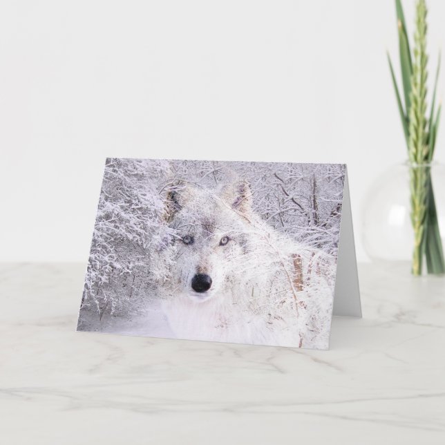 Cartes Pour Fêtes Annuelles Loup de Noël ou d'hiver (Devant)