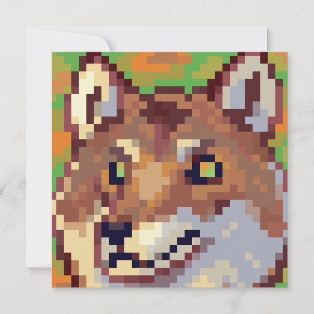 Cartes Pour Fêtes Annuelles Loup en pixel art, Pixel Art  (Devant)