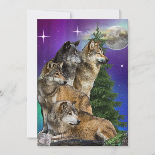 Cartes Pour Fêtes Annuelles Loup et lune (Devant)