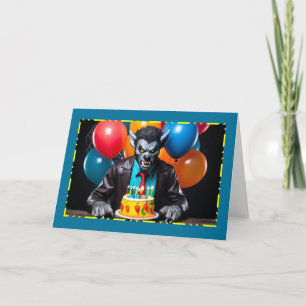 Cartes Pour Fêtes Annuelles Loup-garou avec gâteau d'anniversaire - Anniversai