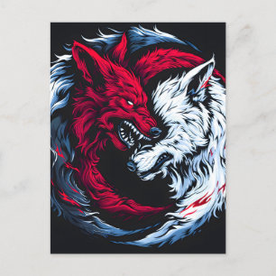 Cartes Pour Fêtes Annuelles Loup lunaire double sauvage