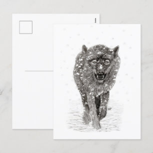 Cartes Pour Fêtes Annuelles Loup noir en colère dans la neige, hiver sauvage