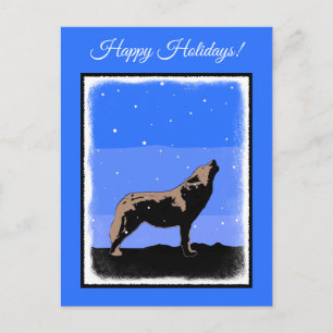 Cartes Pour Fêtes Annuelles Loup qui hurle à l'hiver - Art original de la faun