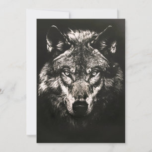 Cartes Pour Fêtes Annuelles Loup sauvage monochrome majestueux