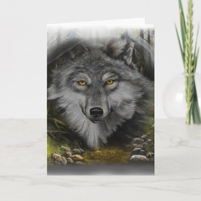 Cartes Pour Fêtes Annuelles Loup se mélangeant dans la peinture de rivière (Devant)