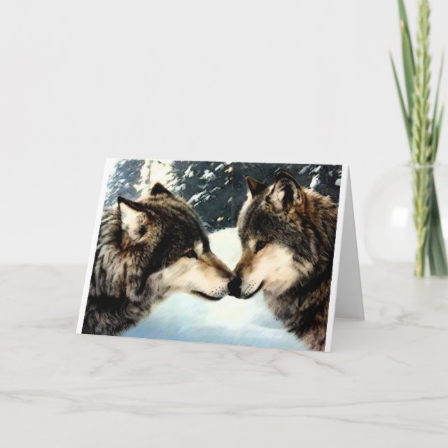 Cartes Pour Fêtes Annuelles Loups Loup  Neige Hiver Neige Couple Amour (Devant)