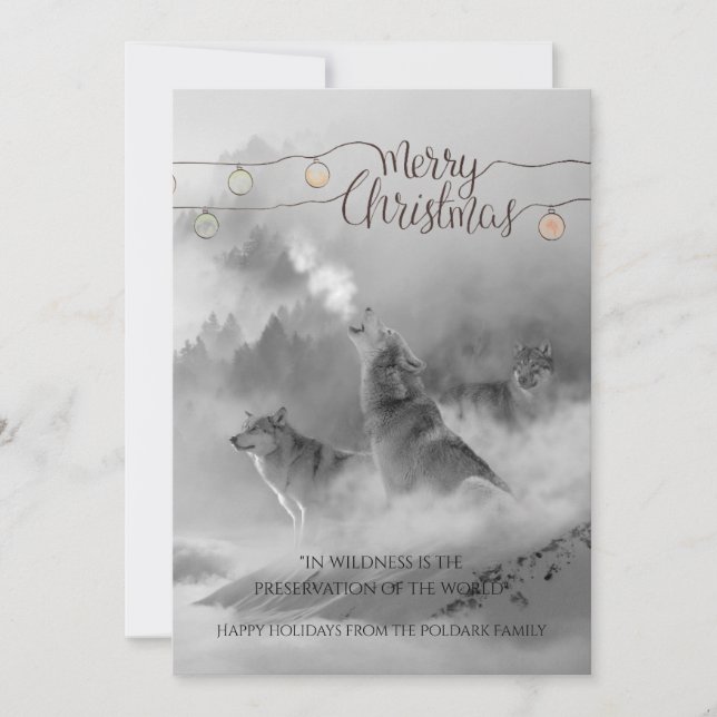 Cartes Pour Fêtes Annuelles Loups sauvages en Noël de neige (Devant)
