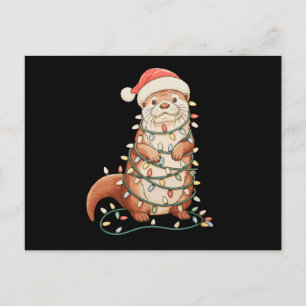 Cartes Pour Fêtes Annuelles Loutre de Noël Animal Lumières de Noël Chapeau de