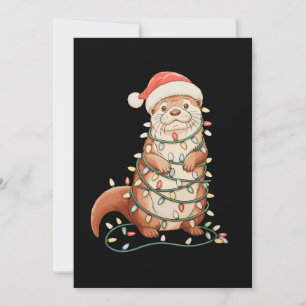Cartes Pour Fêtes Annuelles Loutre de Noël Animal Lumières de Noël Chapeau de