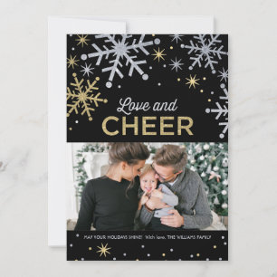 Cartes Pour Fêtes Annuelles Love and Cheer Silver and Gold Sparkle Photo