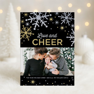 Cartes Pour Fêtes Annuelles Love and Cheer Silver and Gold Sparkle Photo