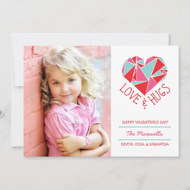 Cartes Pour Fêtes Annuelles Love and Hugs Photo Valentine Card (Devant)