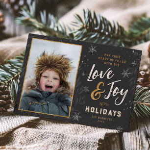 Cartes Pour Fêtes Annuelles Love and Joy Faux Foil 2 Photo Flat