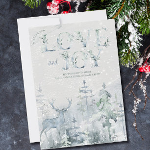 Cartes Pour Fêtes Annuelles Love and Joy Snowy Winter Forest and Stag Happy