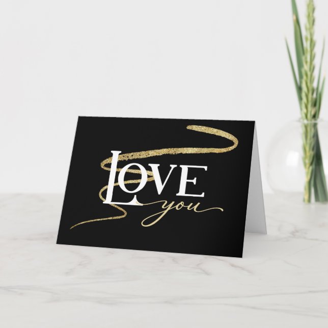 Cartes Pour Fêtes Annuelles LOVE - Black avec Gold Swoosh Valentine Holiday Ca (Devant)