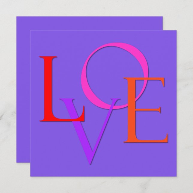 Cartes Pour Fêtes Annuelles "LOVE" en Valentin rose, rouge, violet et orange (Devant / Derrière)