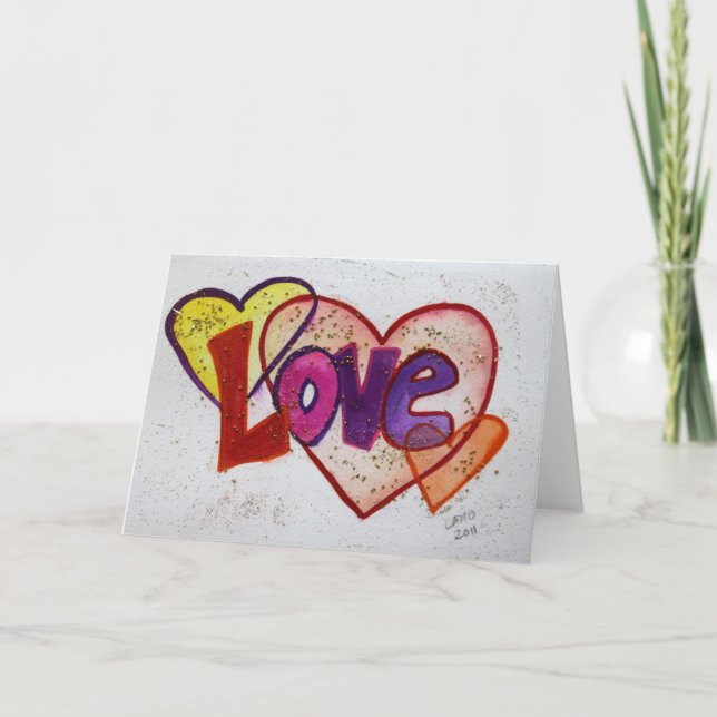 Cartes Pour Fêtes Annuelles Love Heart Rings Parties scintillant Salutation ou (Devant)