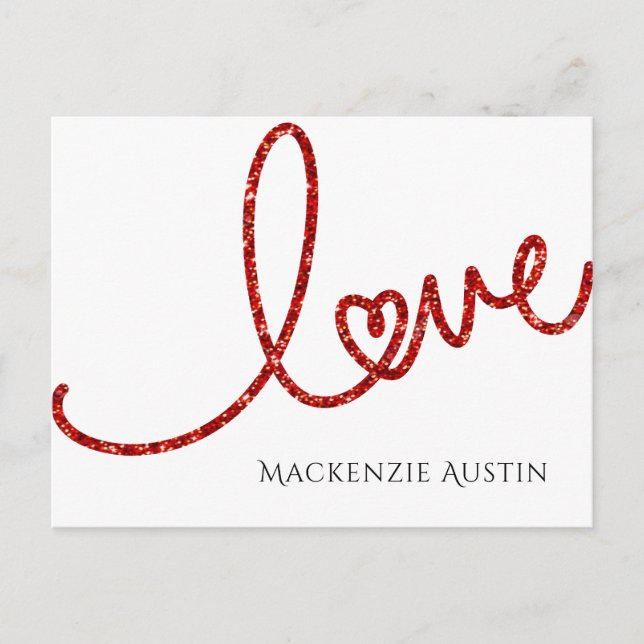 Cartes Pour Fêtes Annuelles Love Heart Script | Parties scintillant rouge mode (Devant)