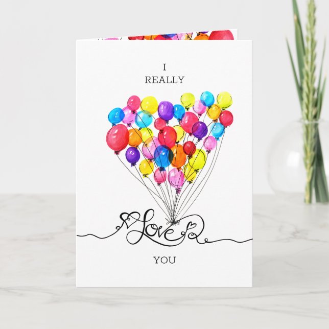 Cartes Pour Fêtes Annuelles Love Heart Valentines BALLOON aquarelle (Devant)