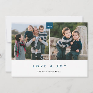 Cartes Pour Fêtes Annuelles Love & Joy Blue Modern Minimal 2 Photo