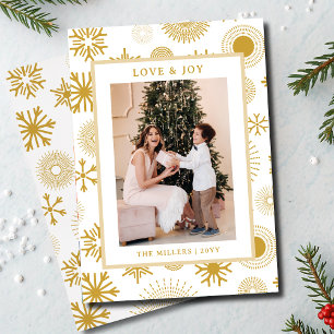 Cartes Pour Fêtes Annuelles Love & Joy Christmas Photo Modern Gold Snowflakes