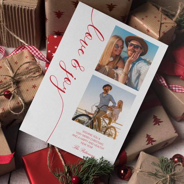 Cartes Pour Fêtes Annuelles Love & Joy Christmas Script Photo (Créateur téléchargé)