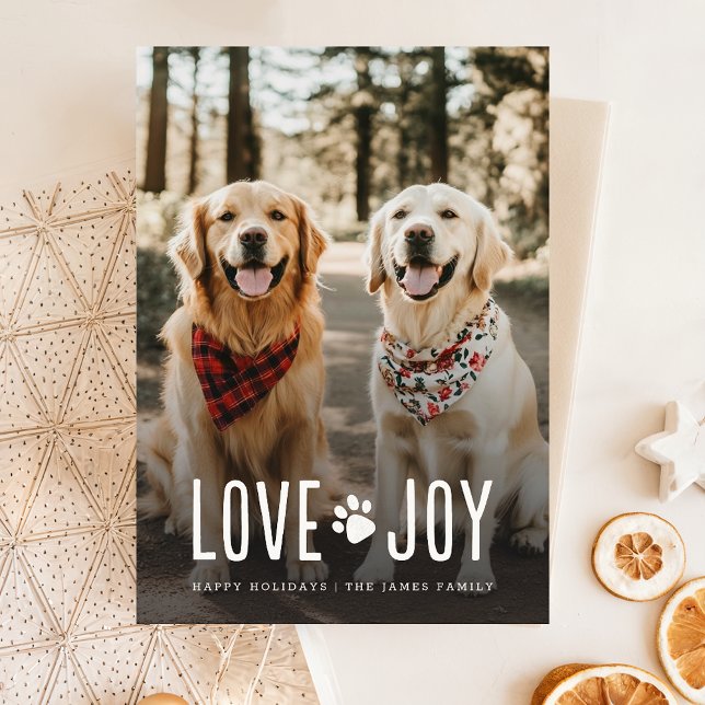 Cartes Pour Fêtes Annuelles Love Joy Cute Chien Photo Noël (Créateur téléchargé)