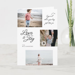 Cartes Pour Fêtes Annuelles Love & Joy Family Photos QR Code Video Message