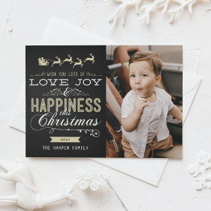 CARTES POUR FÊTES ANNUELLES LOVE JOY HAPPINESS CHALKBOARD CHRISTMAS PHOTO CARD