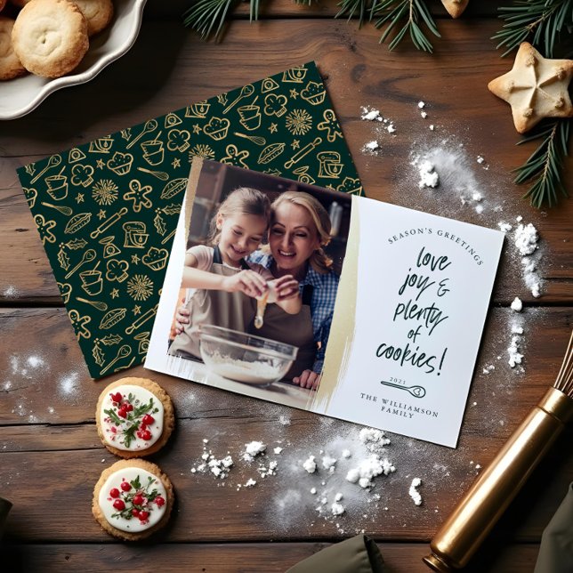 Cartes Pour Fêtes Annuelles Love Joy & Pléthore de cookies Family Baking Photo (Love Joy & Plenty of Cookies Family Baking Photo Holiday Card)
