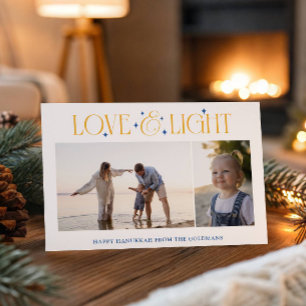 Cartes Pour Fêtes Annuelles Love & Light Hanukkah 2 Photos de famille Jaune Bl