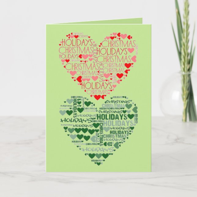 Cartes Pour Fêtes Annuelles Love Noël Vacances Rouge Vert Double Coeur (Devant)