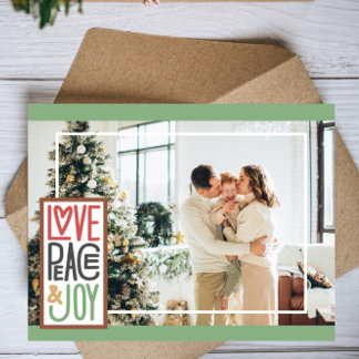 Cartes Pour Fêtes Annuelles Love Paix & Joie (ajoutez votre photo) Minimaliste