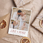 Cartes Pour Fêtes Annuelles Love & Peace 3 Photo Collage Noël<br><div class="desc">L'amour moderne et la paix écriture manuscrite cartes photos de vacances de Noël. Un design boho avec trois photos de votre choix dans un montage simple. Il y a une grande photo horizontale en haut de la page avec deux photos plus petites l'une à côté de l'autre ci-dessous. Sous cela,...</div>