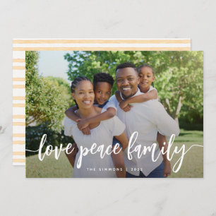 Cartes Pour Fêtes Annuelles Love Peace Family Moderne Brush Script Photo