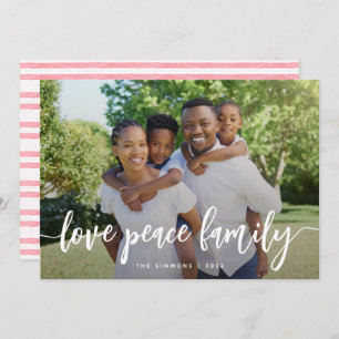 Cartes Pour Fêtes Annuelles Love Peace Family Moderne Brush Script Photo