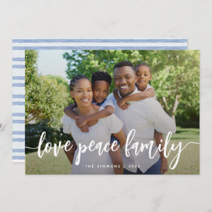 Cartes Pour Fêtes Annuelles Love Peace Family Moderne Brush Script Photo