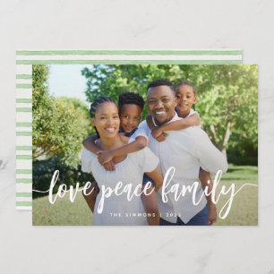Cartes Pour Fêtes Annuelles Love Peace Family Moderne Brush Script Photo