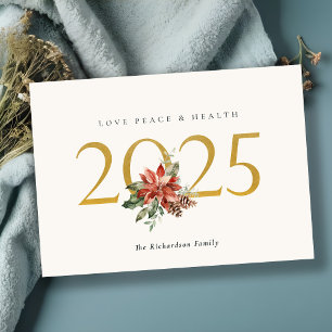 Cartes Pour Fêtes Annuelles Love Peace Health Poinsettia Bunch Foil Gold 2025