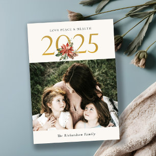 Cartes Pour Fêtes Annuelles Love Peace Health Poinsettia Bunch Gold 2022 Photo