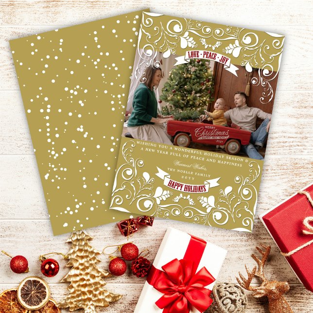 Cartes Pour Fêtes Annuelles Love Peace Joy Art Nouveau Floral Flourish Photo (Créateur téléchargé)