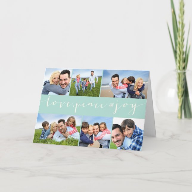 Cartes Pour Fêtes Annuelles Love Peace Joy Calligraphy Modern 6 Photo Collage (Devant)