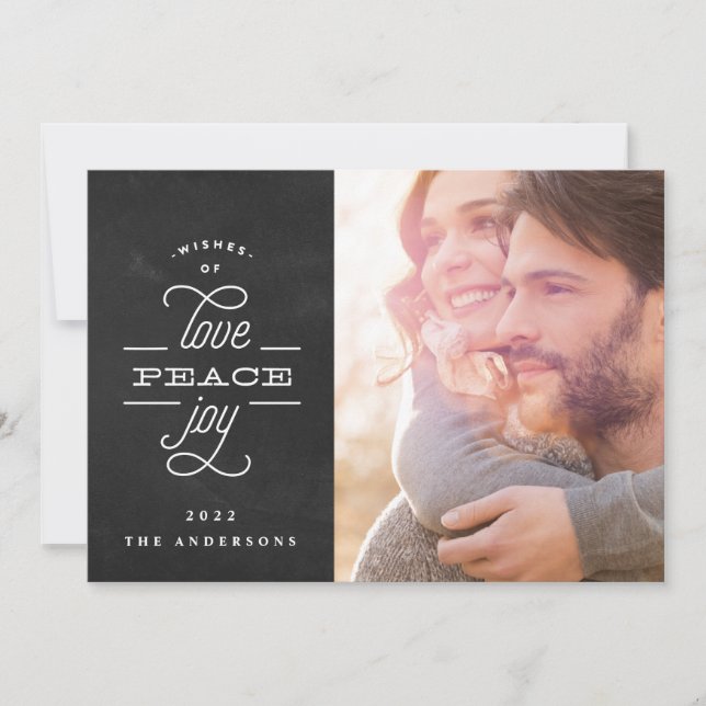 Cartes Pour Fêtes Annuelles LOVE PEACE JOY Chalkboard Noël Photo (Devant)