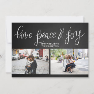 Cartes Pour Fêtes Annuelles Love Peace Joy Chalkboard Vacances Script Deux pho